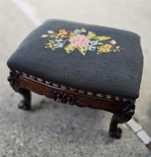 Vintage needlepoint ottoman - needlepoint,