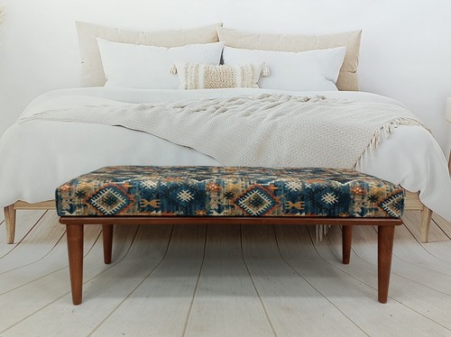 Blue kilim pattern ottoman - blue,