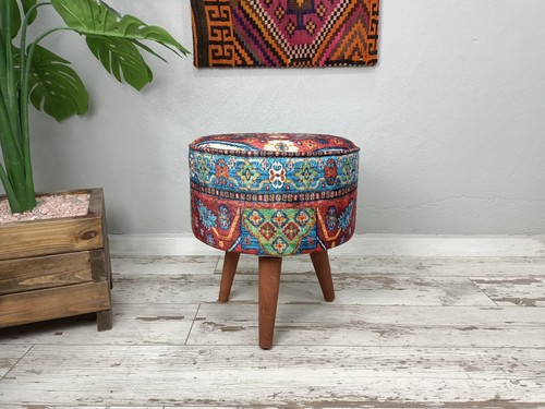 Handmade ottoman round - round, blue
