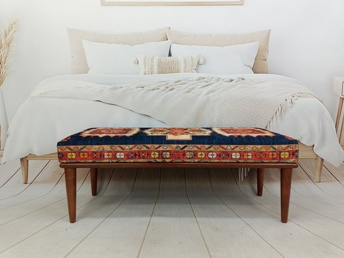 Blue turkish rug pattern wood - blue,